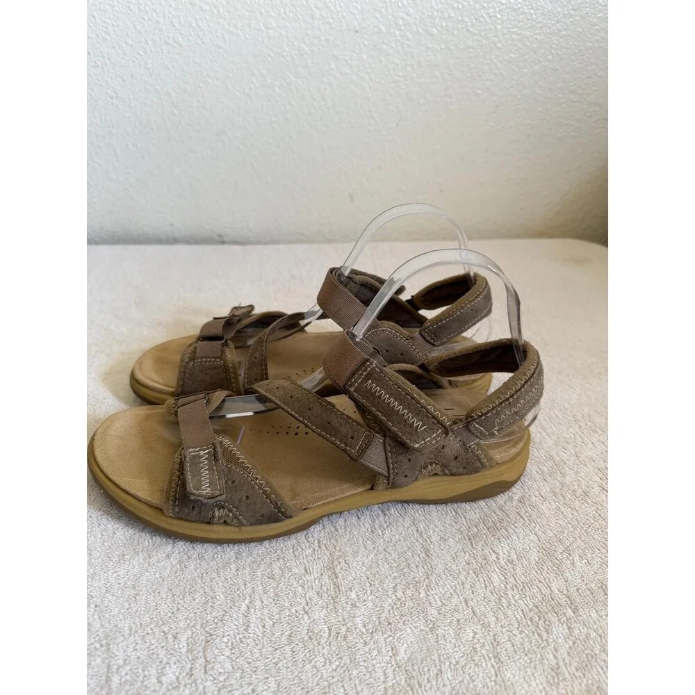 Earth Spirit Women's Brown Suede Velkro Strap Sandals Gelron Cushion Size 10